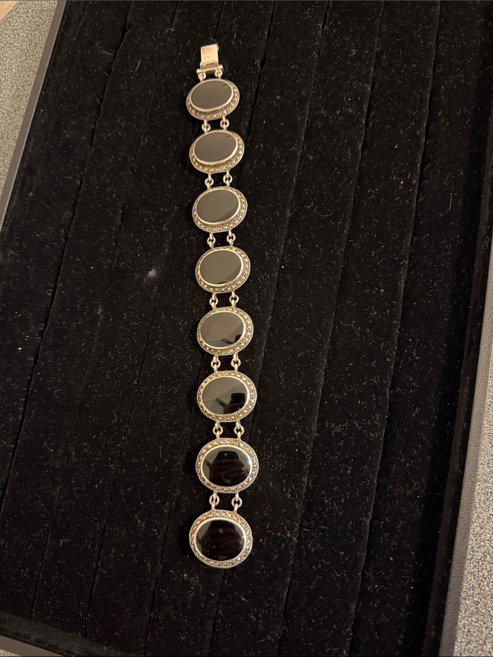 925 sterling silver Black Onyx Circle Link Bracelet -